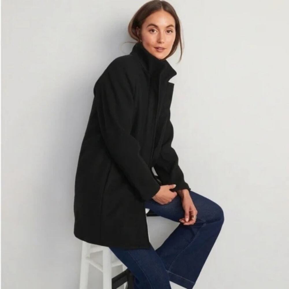 Old navy black soft brushed funnel neck coat - Picture 5 of 11